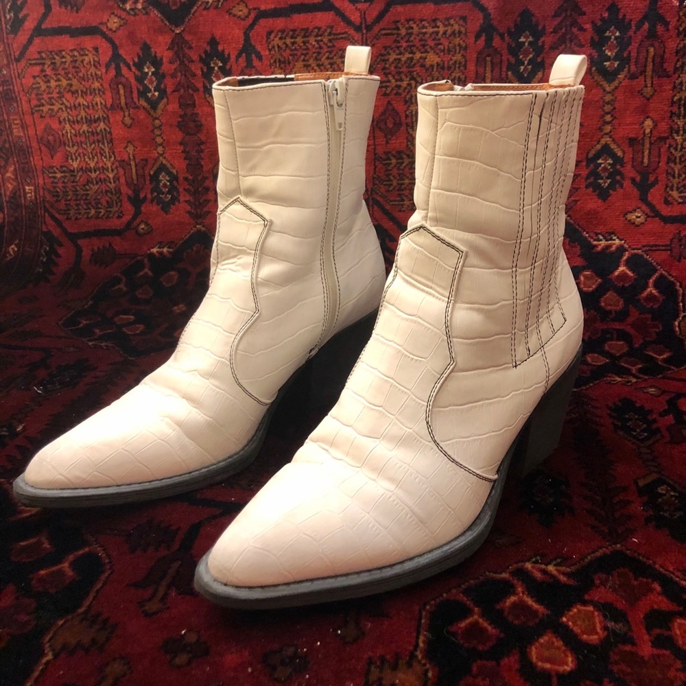 Faux white croc western boots